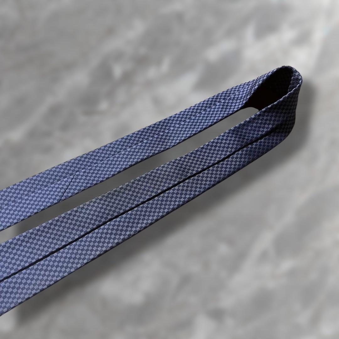 【美品】 ルイヴィトン ネクタイ ミニダミエ柄 ブルー ネイビー ジャガード