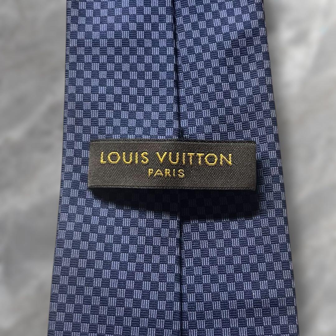 【美品】 ルイヴィトン ネクタイ ミニダミエ柄 ブルー ネイビー ジャガード