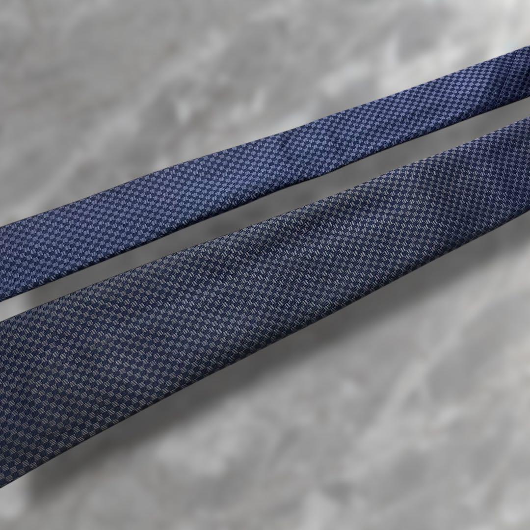 【美品】 ルイヴィトン ネクタイ ミニダミエ柄 ブルー ネイビー ジャガード