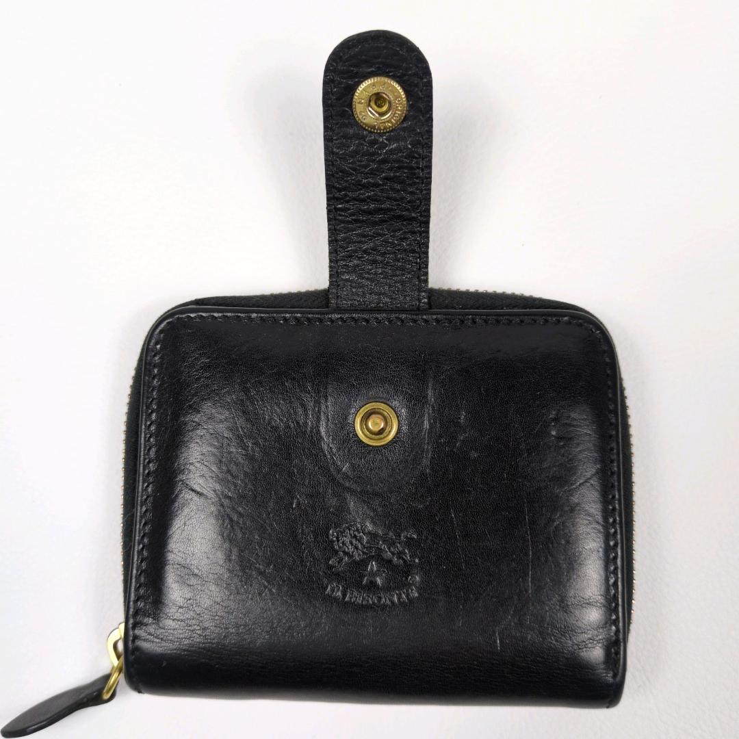 イルビゾンテ ラウンドジップ ファスナー 財布 ブラック シボ ゴールド