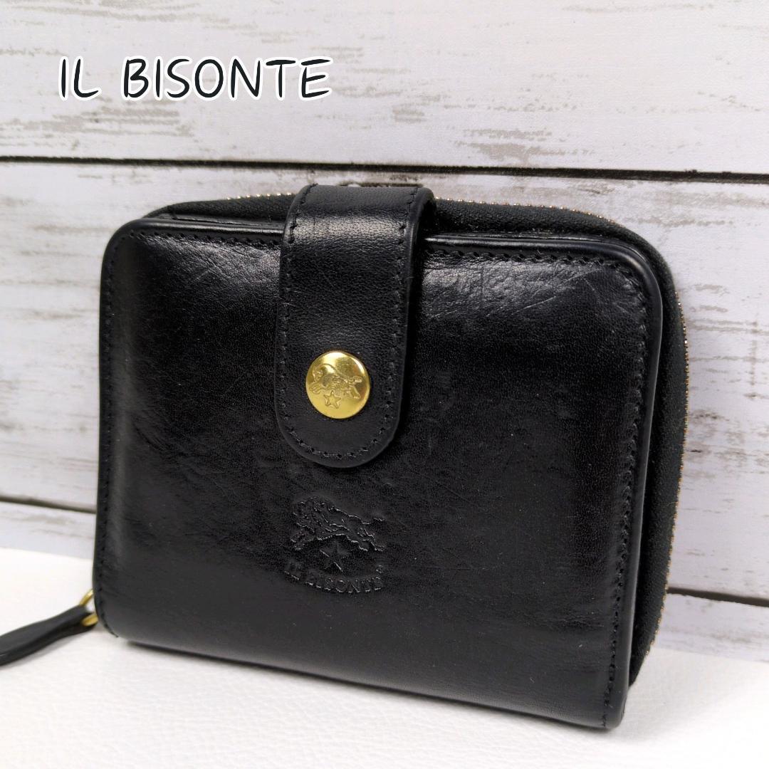 イルビゾンテ ラウンドジップ ファスナー 財布 ブラック シボ ゴールド