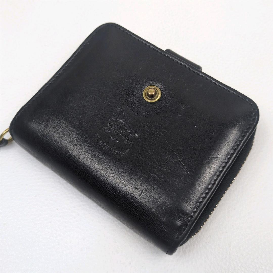 イルビゾンテ ラウンドジップ ファスナー 財布 ブラック シボ ゴールド