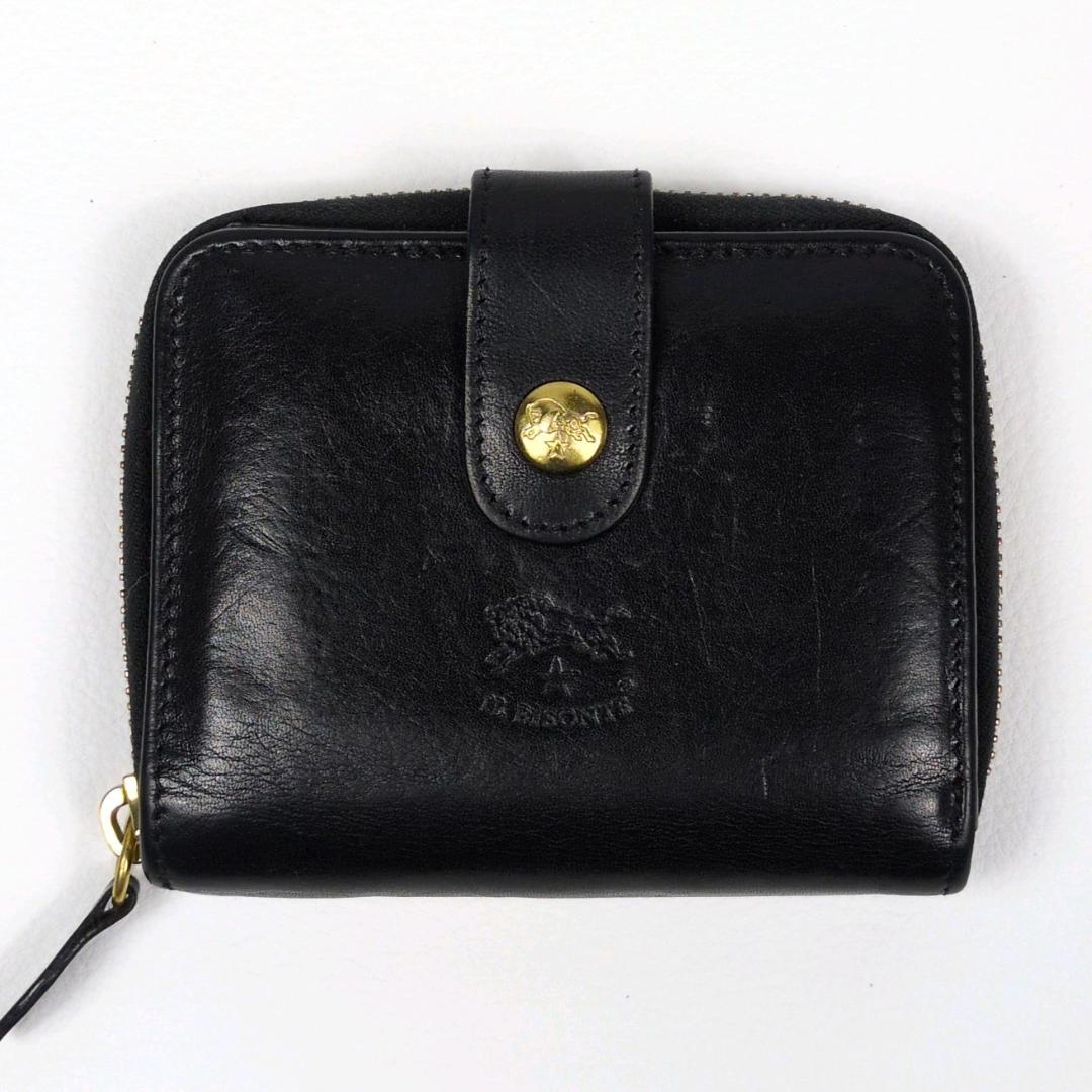イルビゾンテ ラウンドジップ ファスナー 財布 ブラック シボ ゴールド