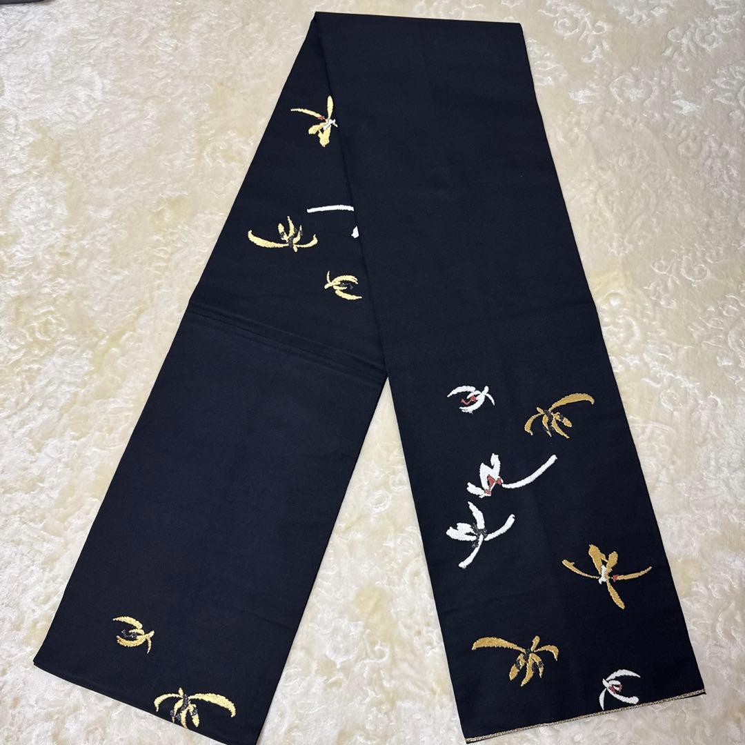 龍村平蔵製　本袋帯　黒地　金銀糸　秀繭錦