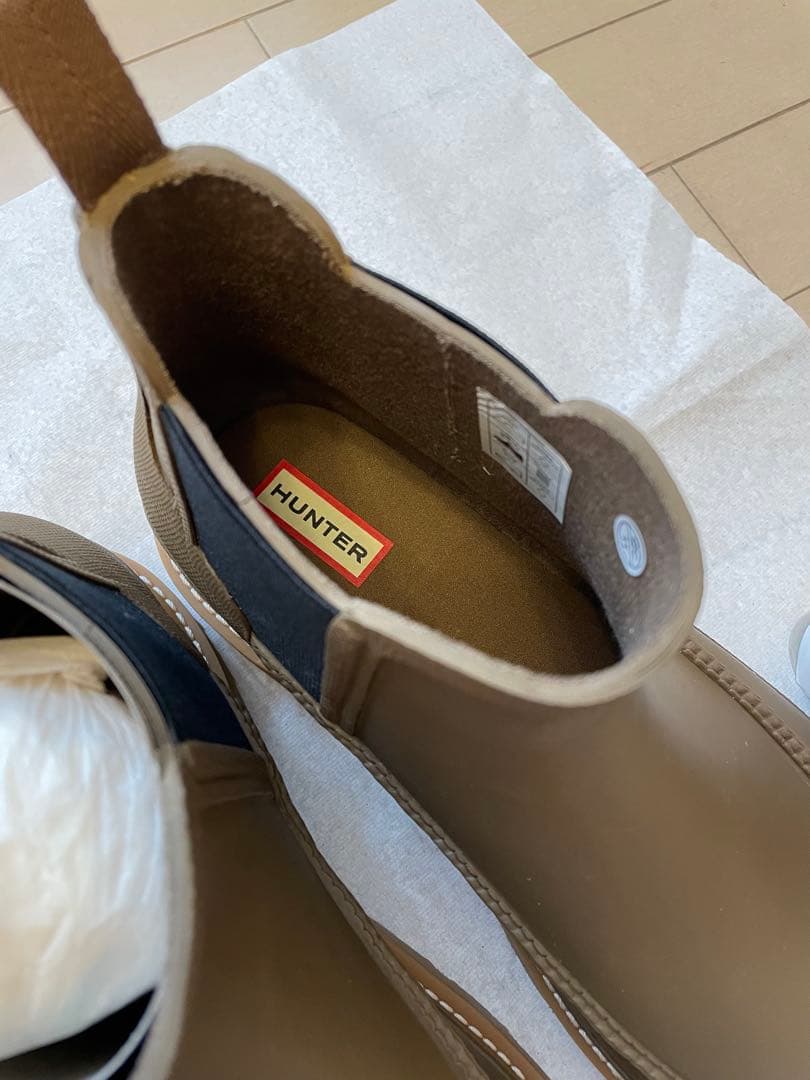 ハンター　ライトウェイトモックトゥチェルシー　レインブーツ　ライトカーキブラウン