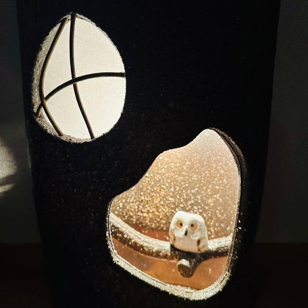 【極美品】趣あふれる 信楽焼 陶照明 フクロウ灯 枝乗りフクロウ 713