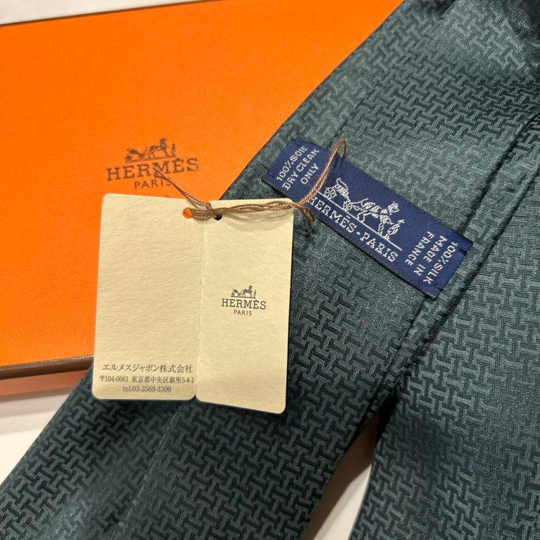 HERMES 総柄 ネクタイ ディープグリーン 新品未使用 タグ付き