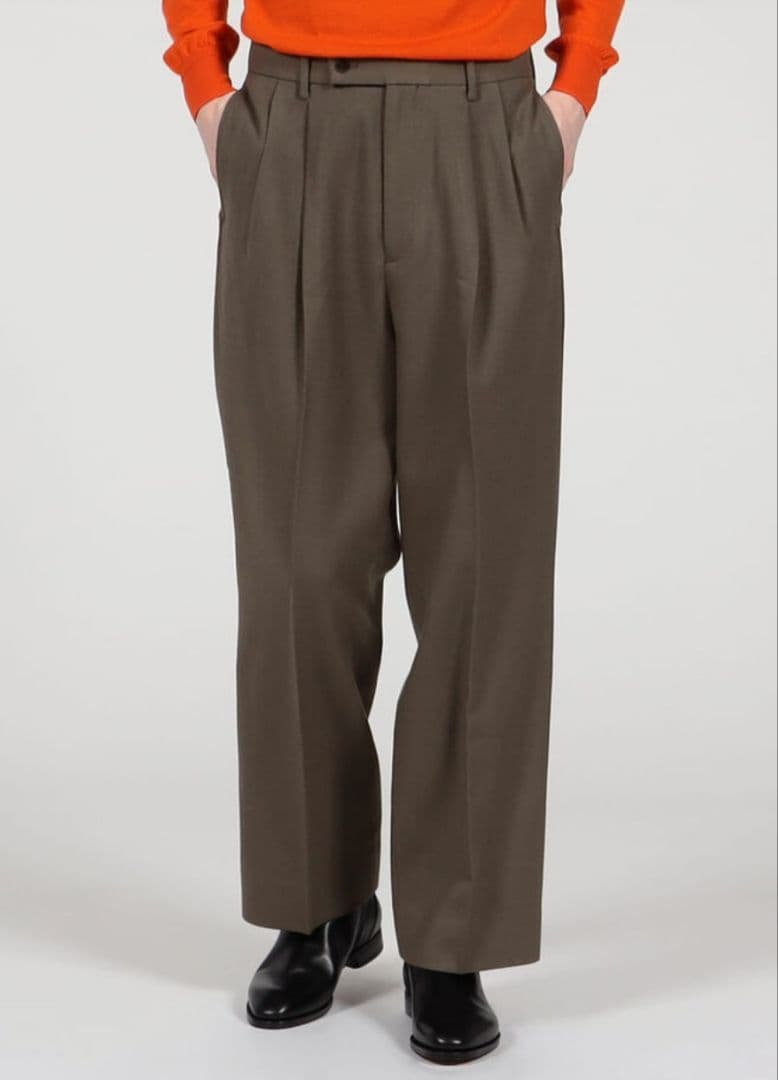 TOMORROWLANDドライウールツイル2プリーツワイドストレートバレルパンツ