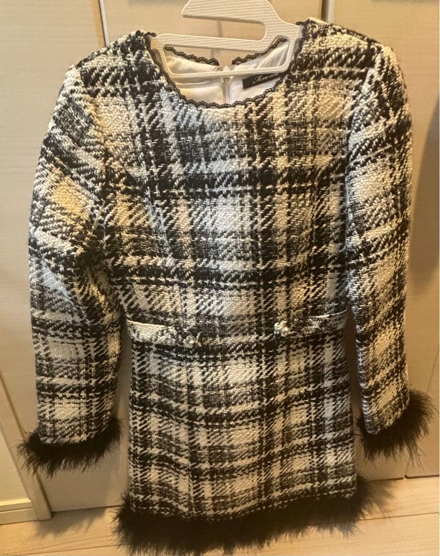 m me eme ロービングチェックフェザーワンピース