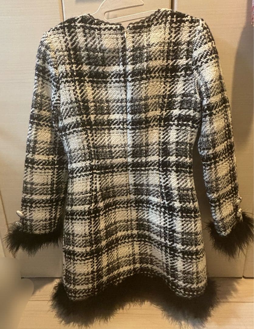 m me eme ロービングチェックフェザーワンピース