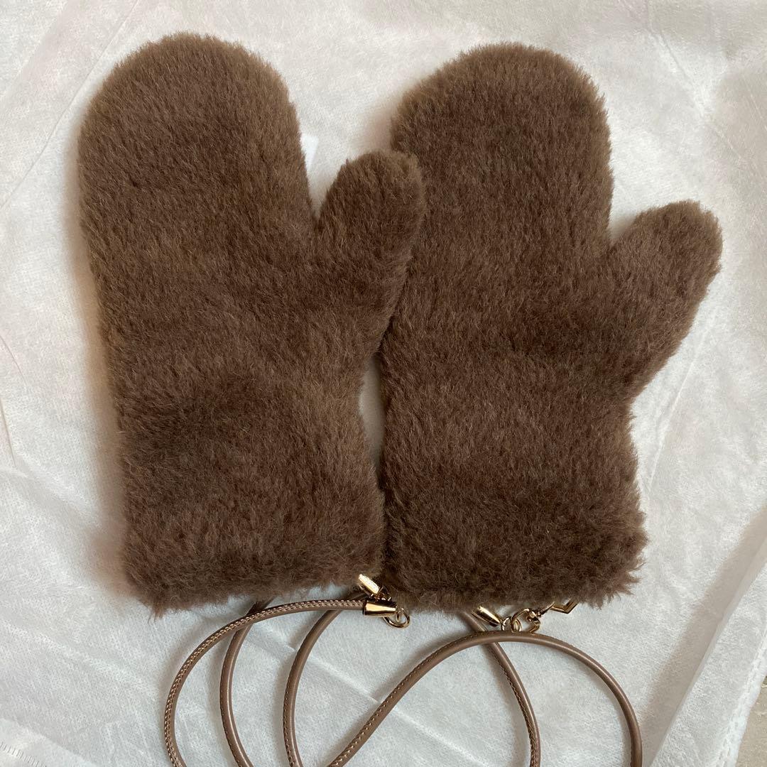 【新品】MaxMara キャメル　テディ ミトン ストラップ付き 手袋
