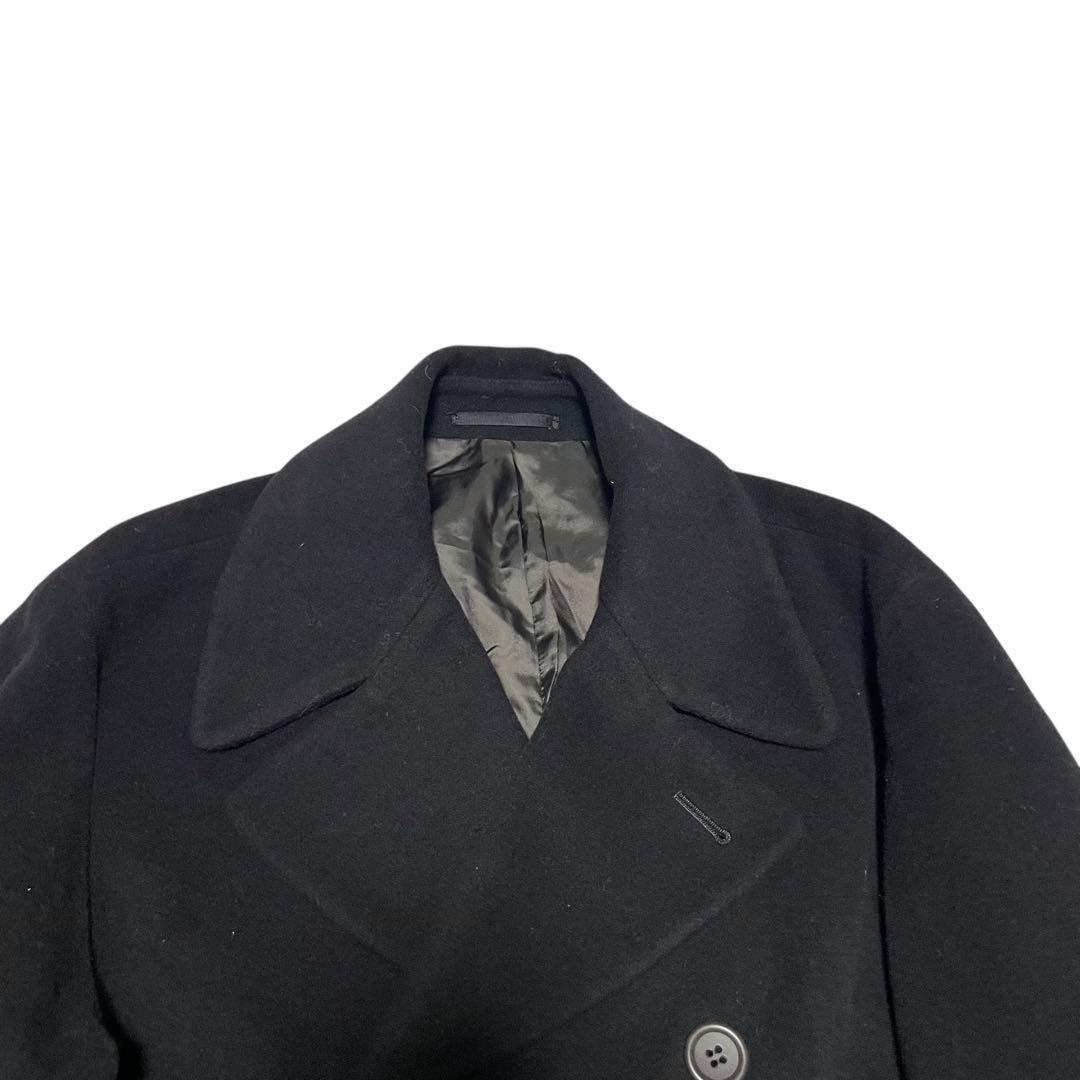 【vintage】ウール100% マキシ丈ダブルチェスターコート ブラック M