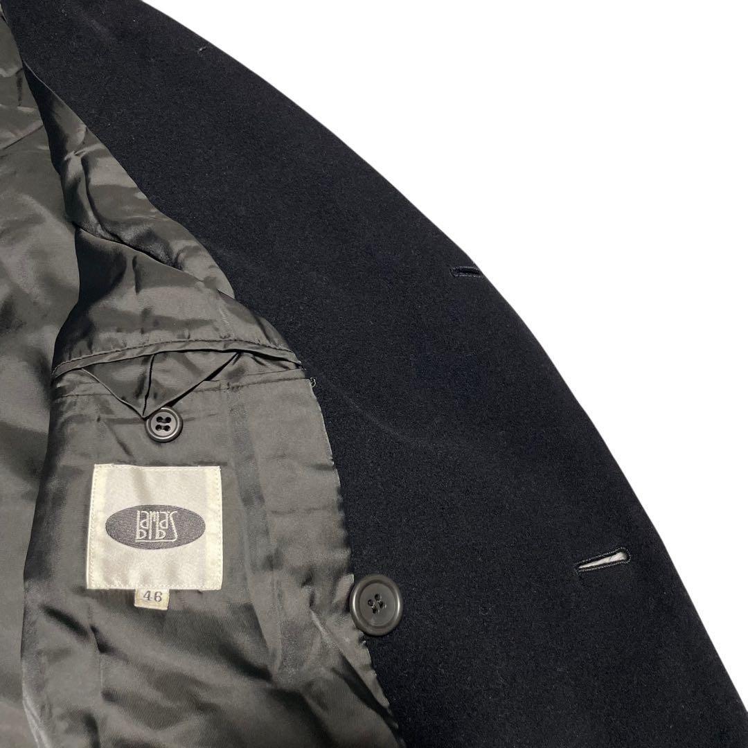 【vintage】ウール100% マキシ丈ダブルチェスターコート ブラック M