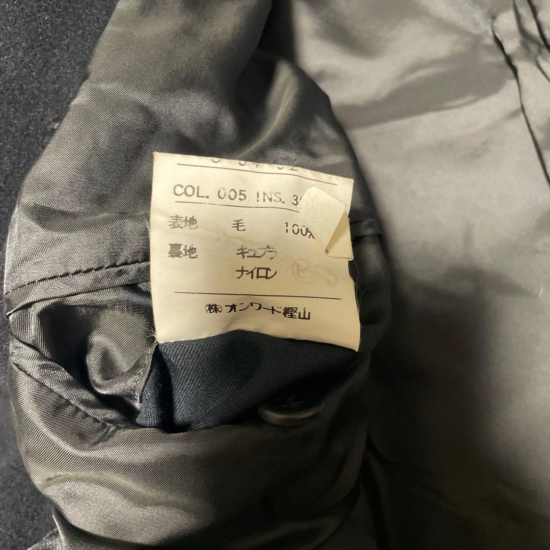 【vintage】ウール100% マキシ丈ダブルチェスターコート ブラック M