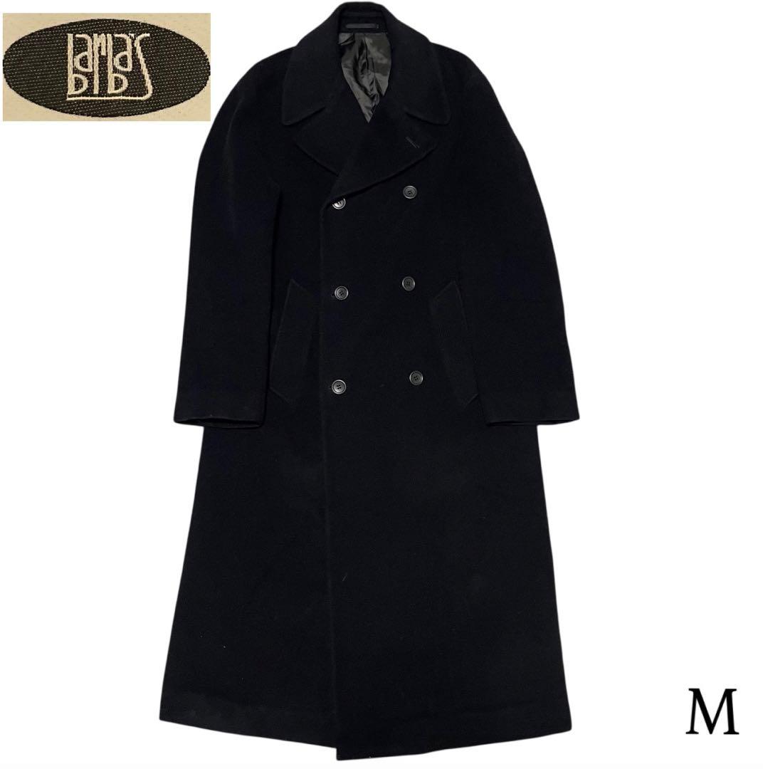 【vintage】ウール100% マキシ丈ダブルチェスターコート ブラック M