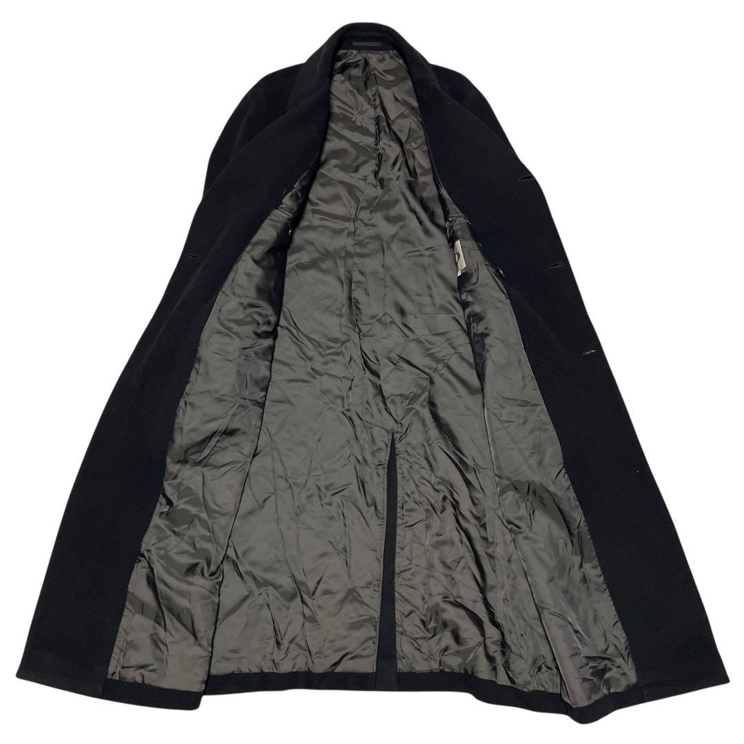 【vintage】ウール100% マキシ丈ダブルチェスターコート ブラック M