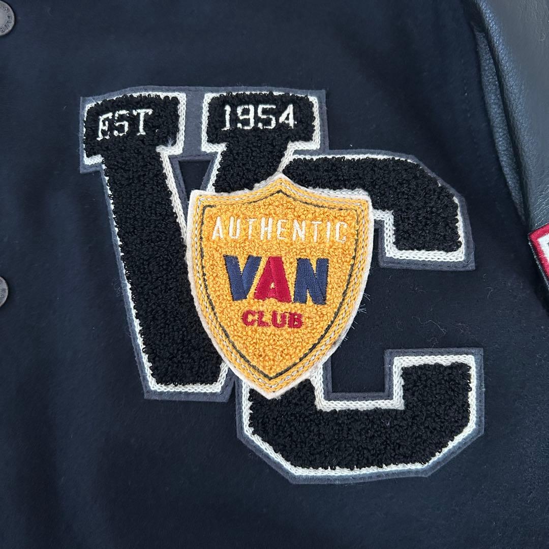 VAN CLUB スタジャン ネイビーブラック LL 袖本革 美品