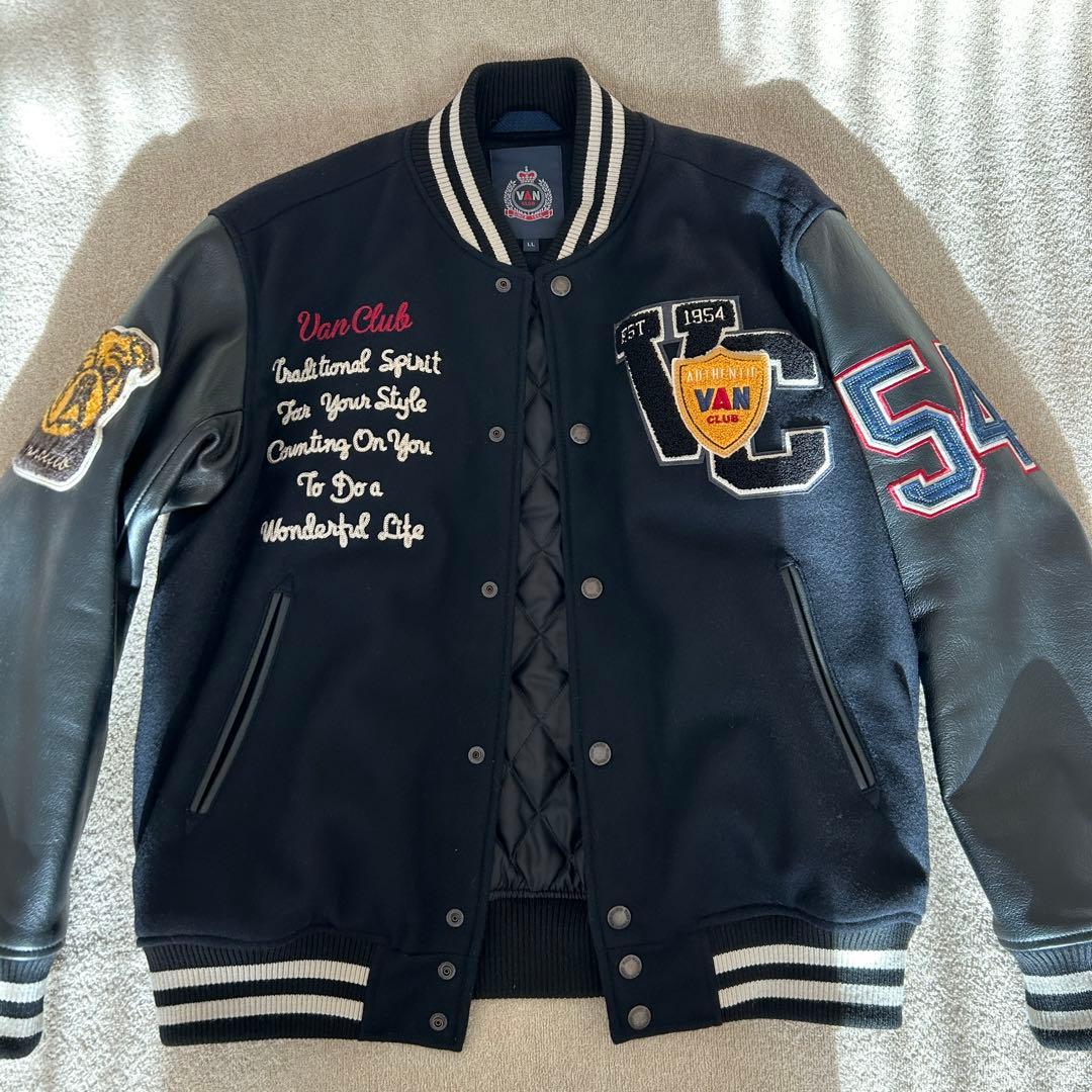 VAN CLUB スタジャン ネイビーブラック LL 袖本革 美品
