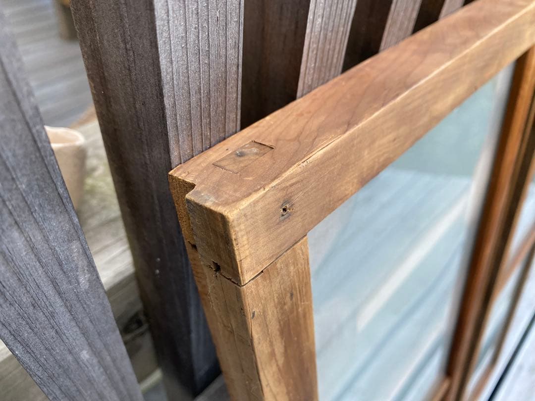 和風木製　欄間　2枚セット　すりガラス付き　アンティーク　レトロ