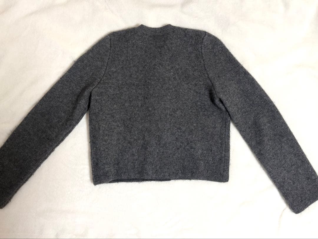 【美品】アニュアンス　カシミヤブレンドノーカラーニットジャケット　グレー