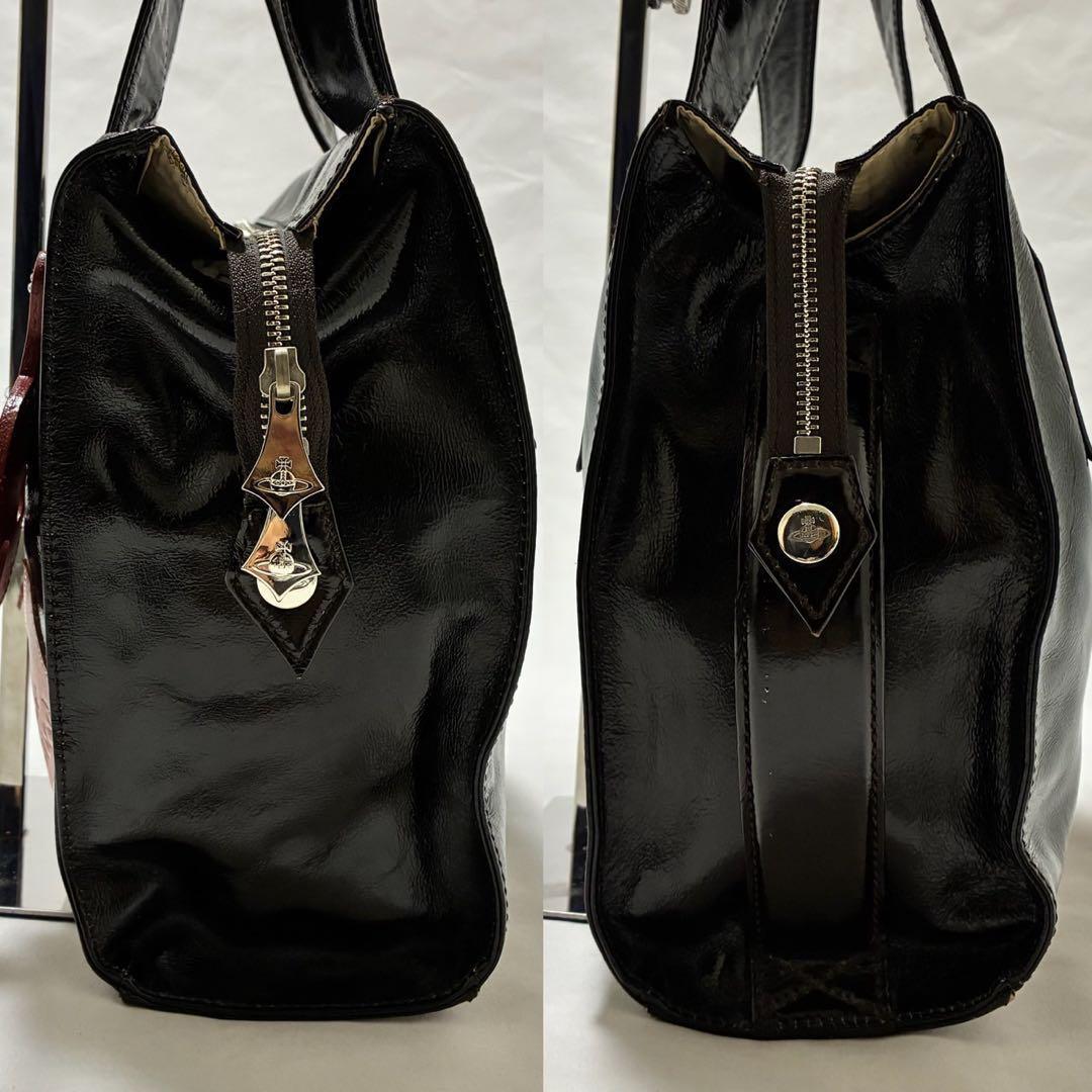 【美品】ヴィヴィアンウエストウッド ハンドバッグ エナメル スカル オーブ 黒