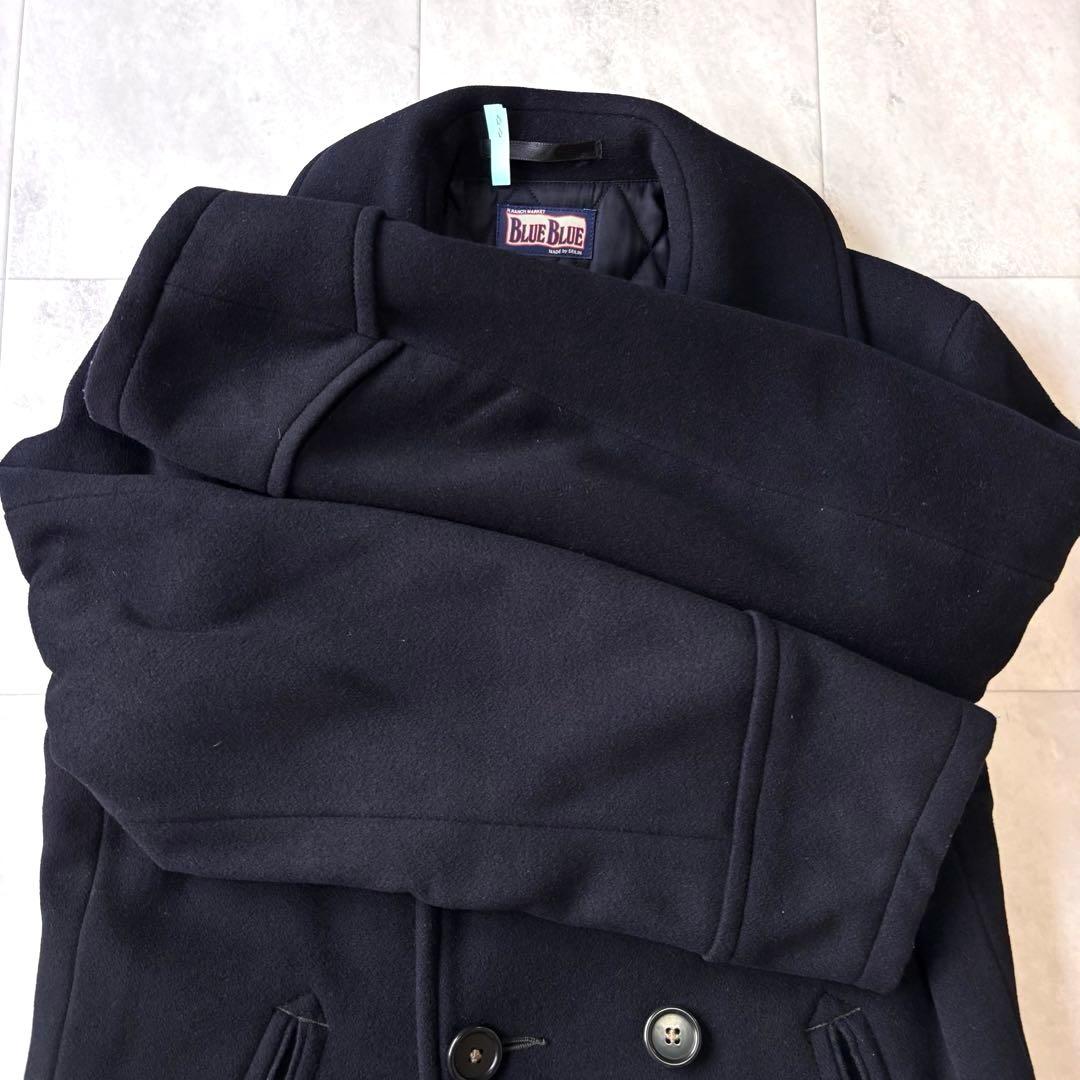 【希少カシミヤ混】ブルーブルー ピーコート Lサイズ ネイビー 日本製 聖林