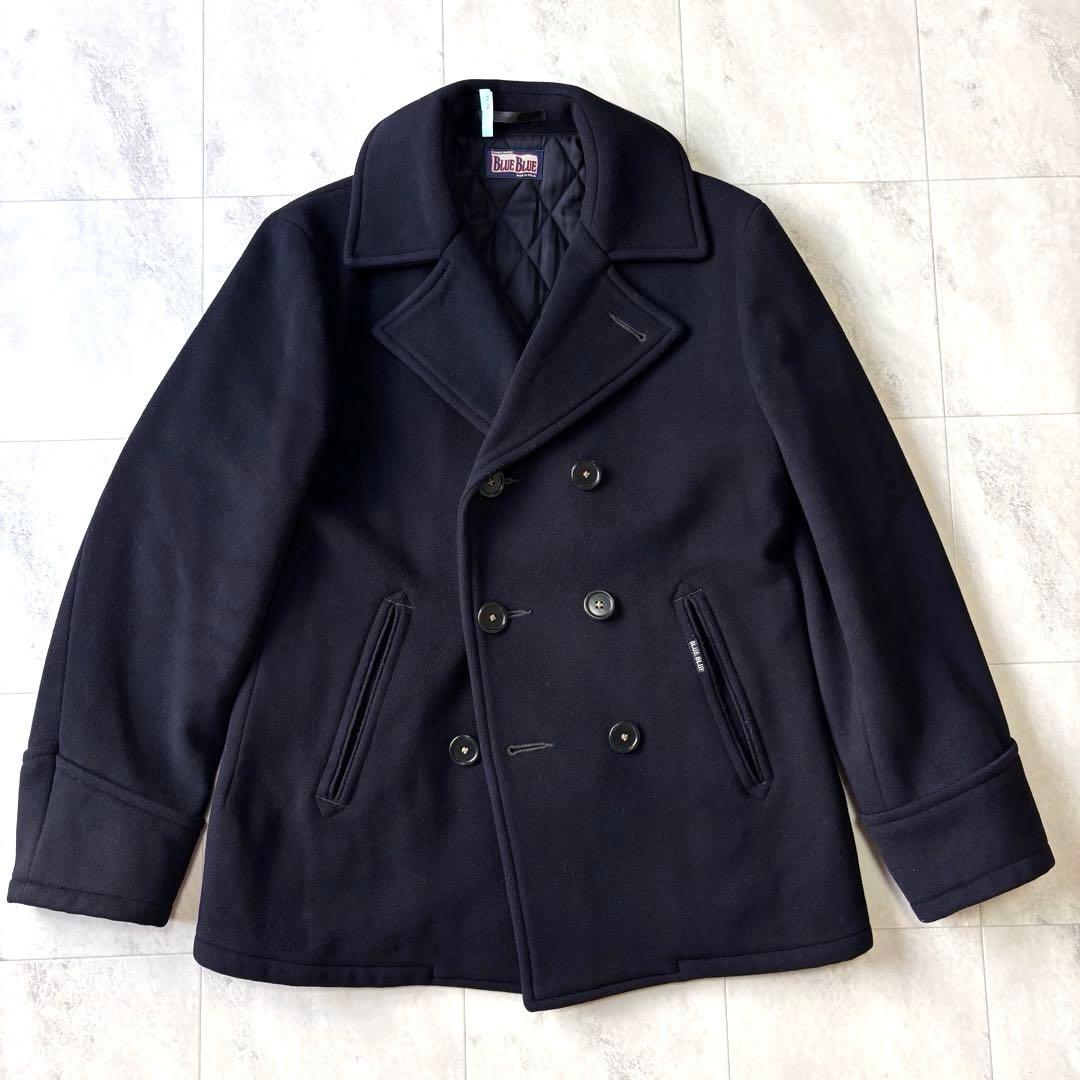 【希少カシミヤ混】ブルーブルー ピーコート Lサイズ ネイビー 日本製 聖林