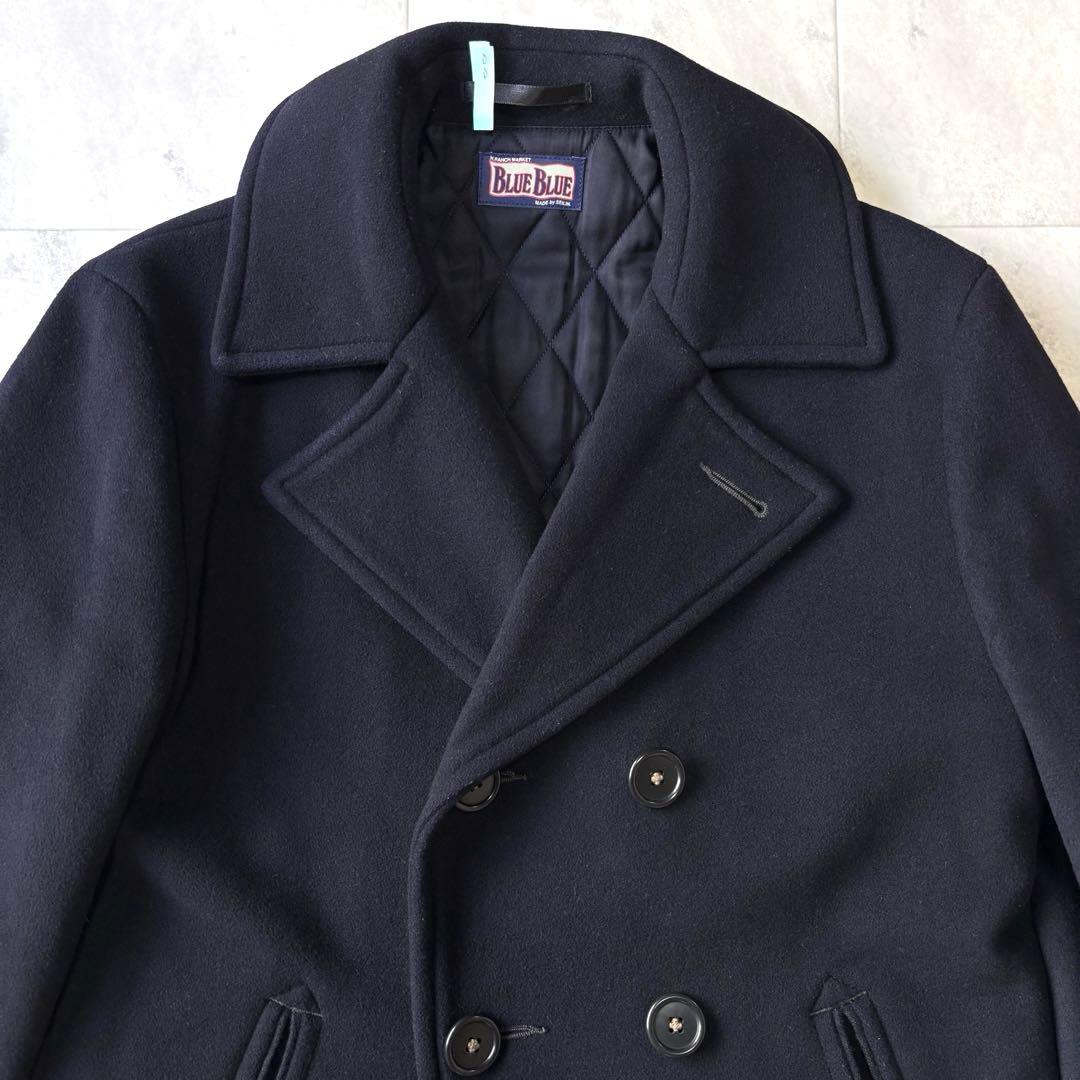 【希少カシミヤ混】ブルーブルー ピーコート Lサイズ ネイビー 日本製 聖林