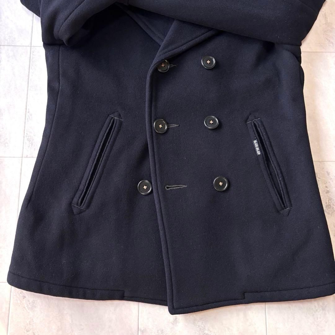 【希少カシミヤ混】ブルーブルー ピーコート Lサイズ ネイビー 日本製 聖林
