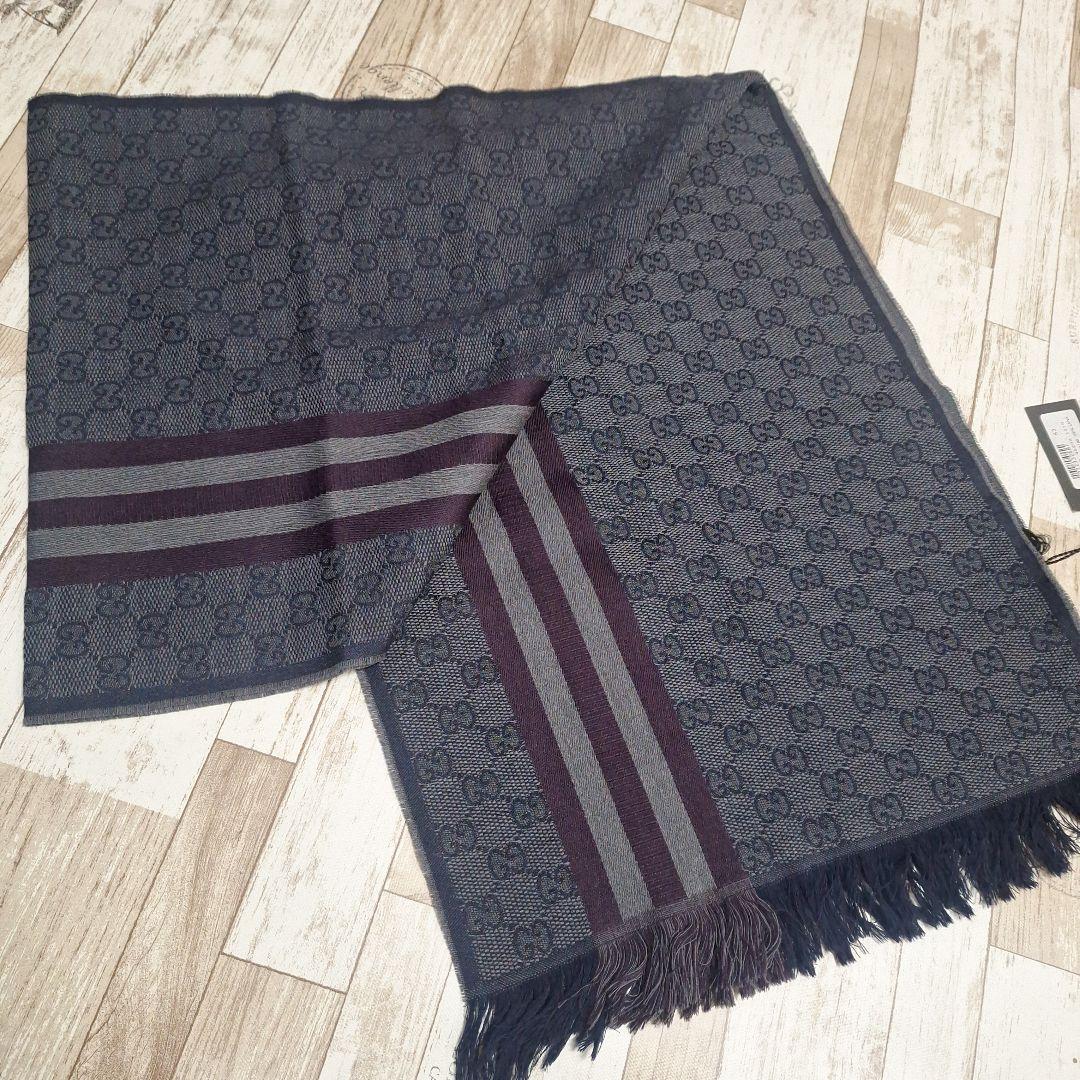 【未使用品】GUCCI マフラー ウール GG グレー ライン タグ付き