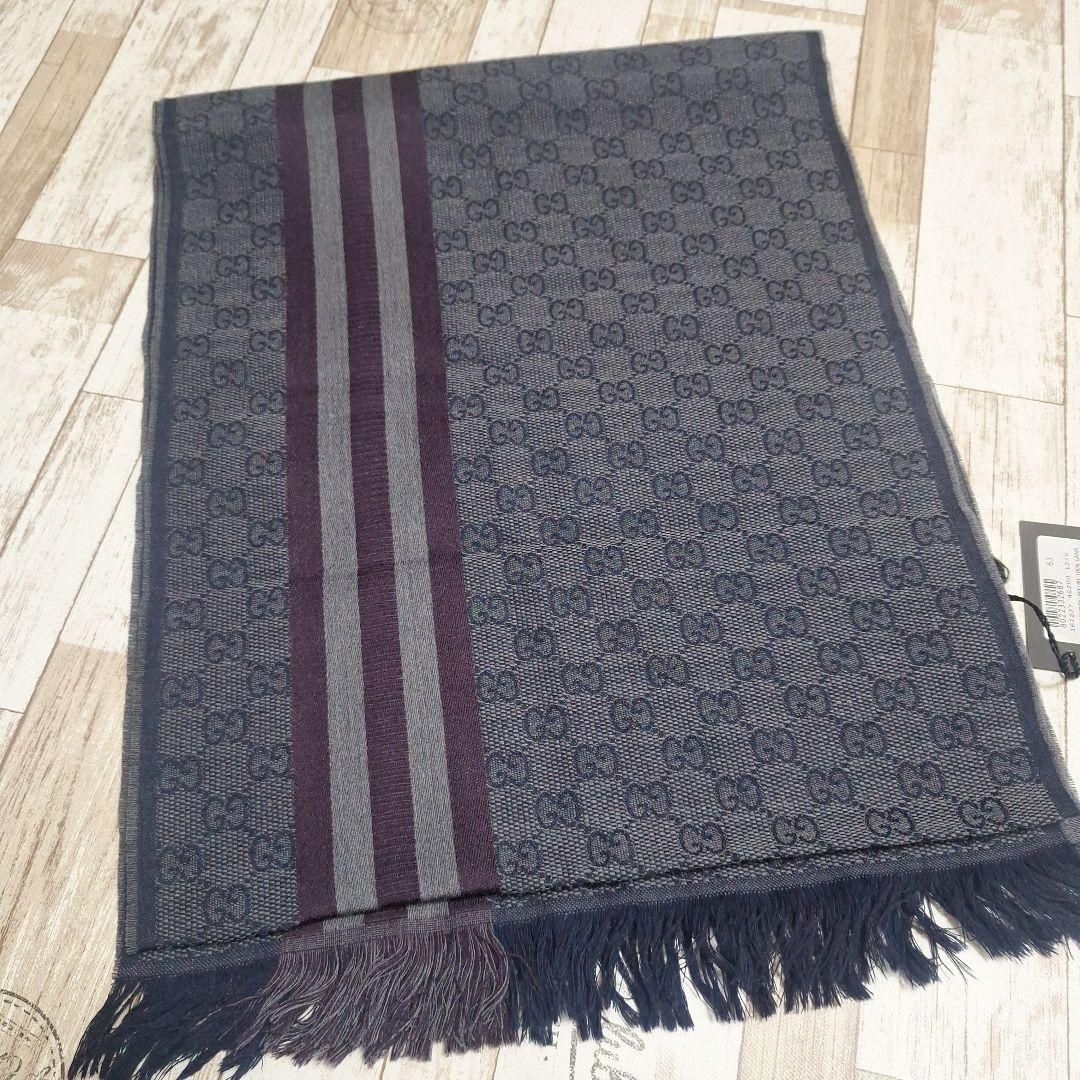 【未使用品】GUCCI マフラー ウール GG グレー ライン タグ付き