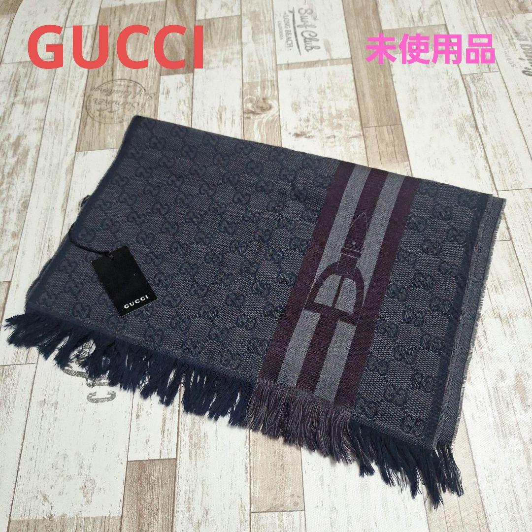 【未使用品】GUCCI マフラー ウール GG グレー ライン タグ付き