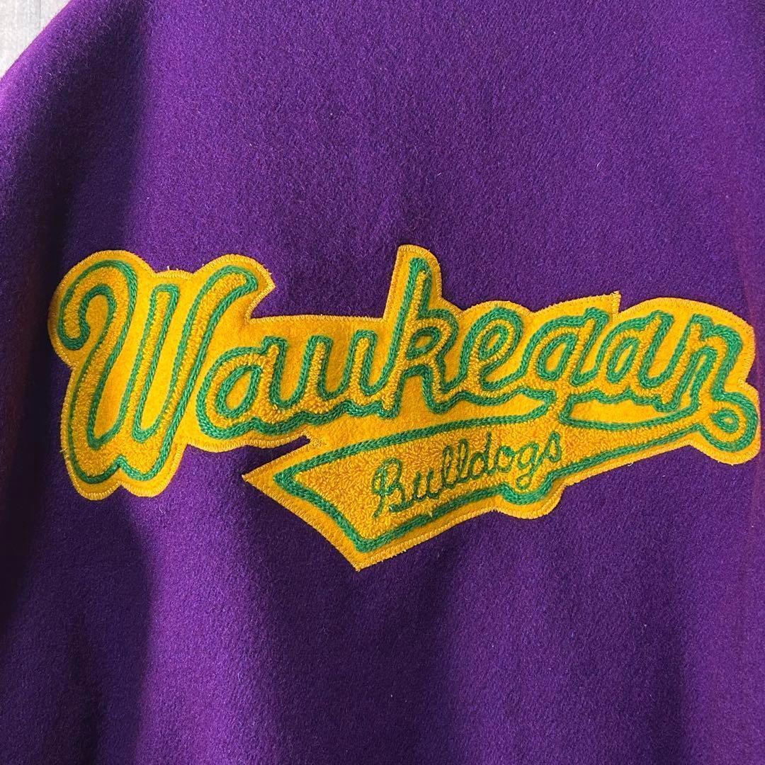 希少カラー ヴィンテージ スタジャン 袖レザー ワッペン刺繍 紫 黒 XL