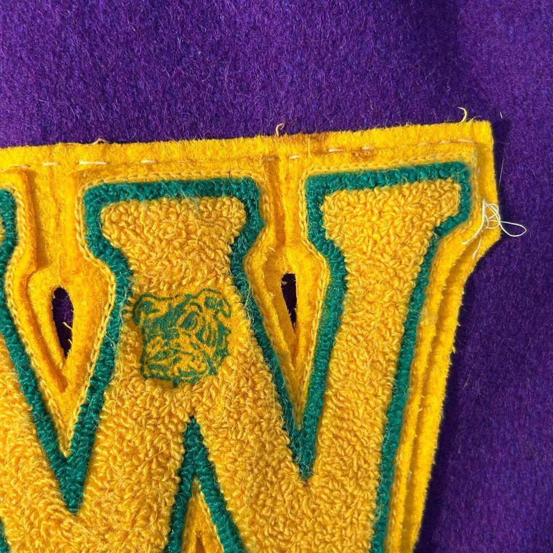 希少カラー ヴィンテージ スタジャン 袖レザー ワッペン刺繍 紫 黒 XL