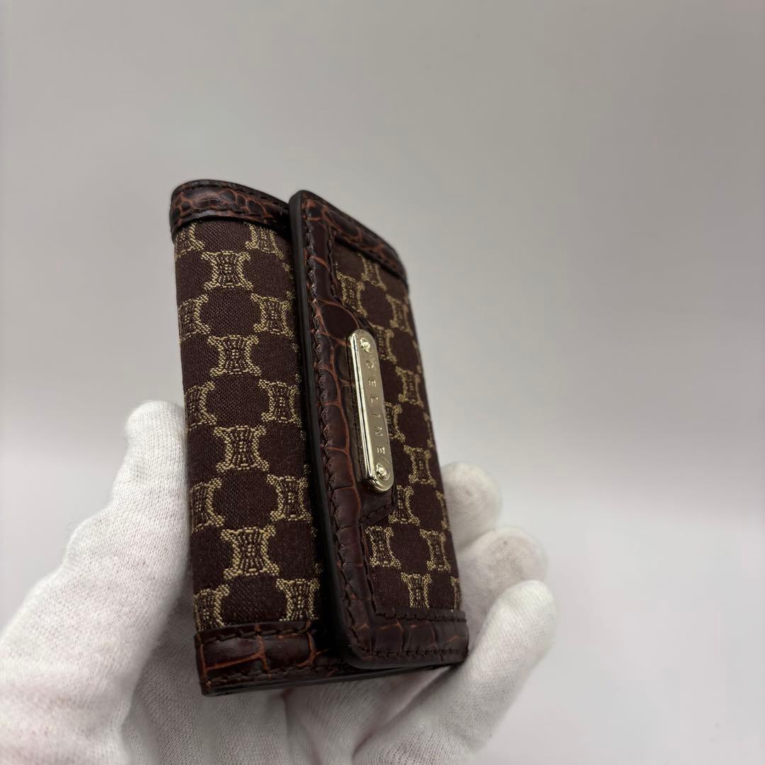 希少品　CELINE キーケース　6連　マカダム　ブラウン　クロコ　レザー　キー