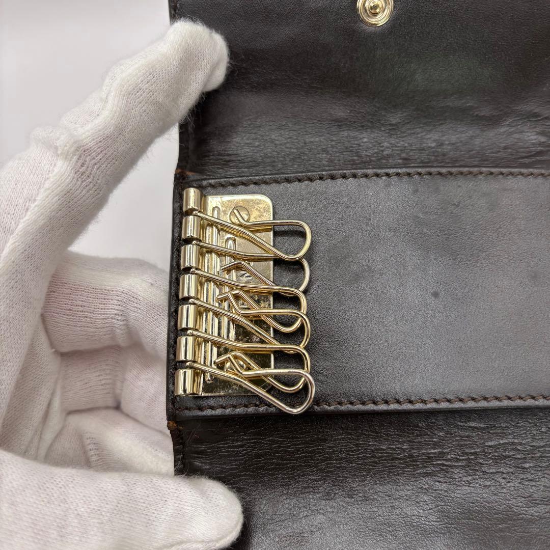 希少品　CELINE キーケース　6連　マカダム　ブラウン　クロコ　レザー　キー