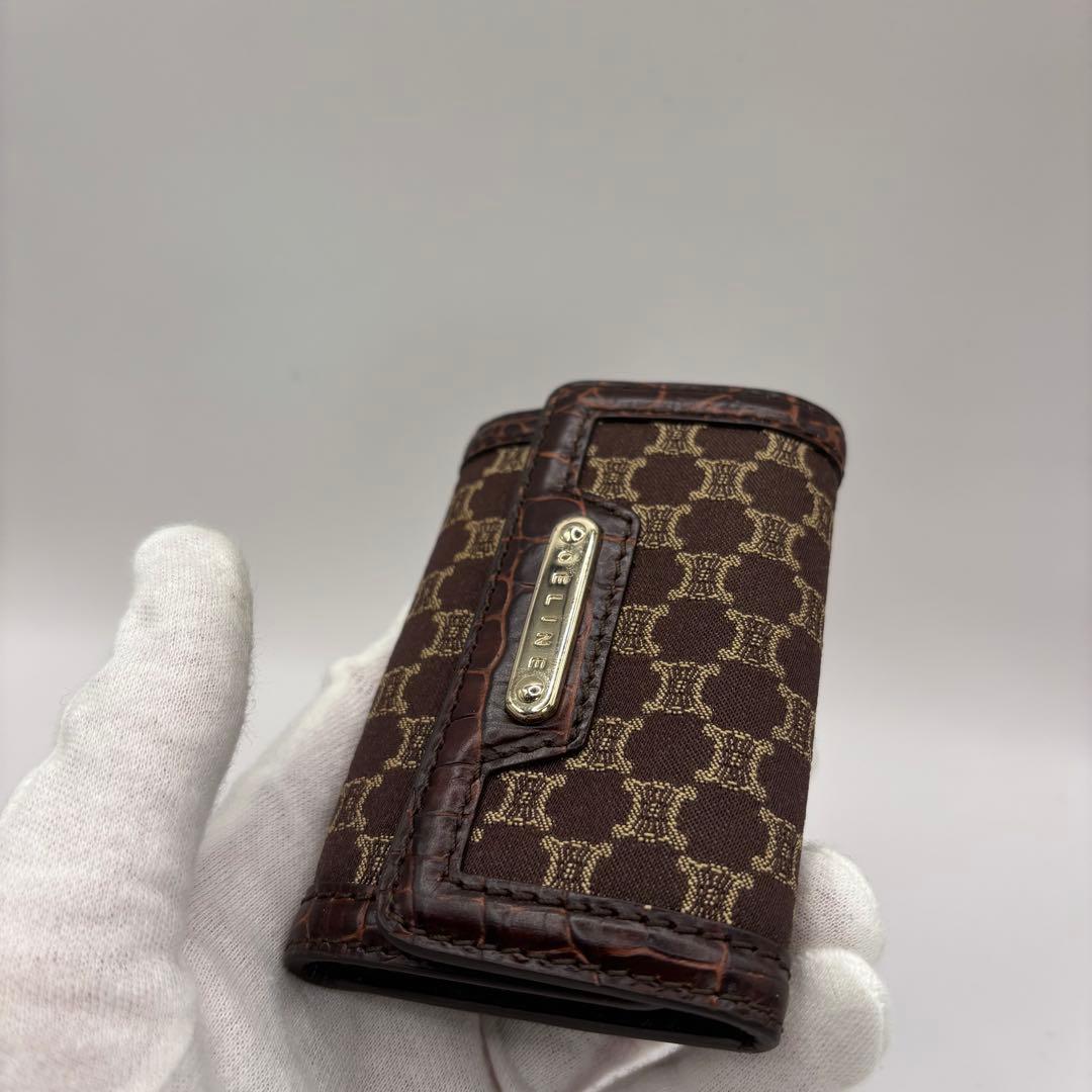 希少品　CELINE キーケース　6連　マカダム　ブラウン　クロコ　レザー　キー