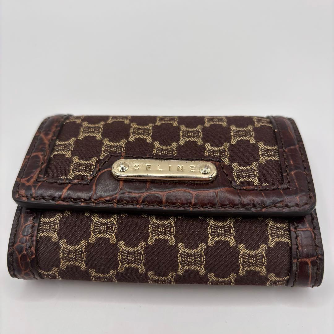 希少品　CELINE キーケース　6連　マカダム　ブラウン　クロコ　レザー　キー