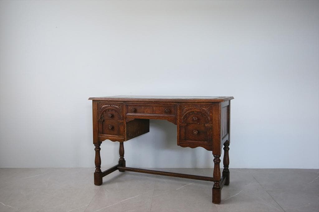 英国アンティーク木製デスク/勉強机/テーブル/飾り棚/オフィス事務(91-200