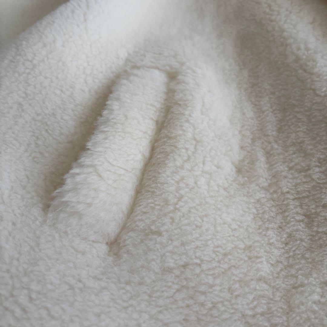 オフホワイト フード付きウールポンチョ