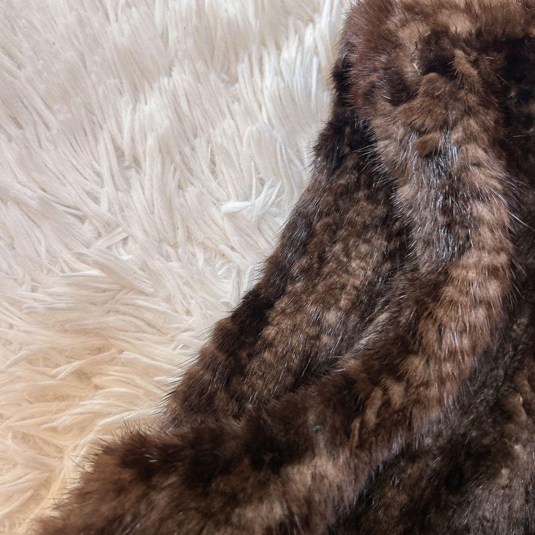 KBfur ミンク リアルファーベスト フレアシルエット ホック式 ブラウン