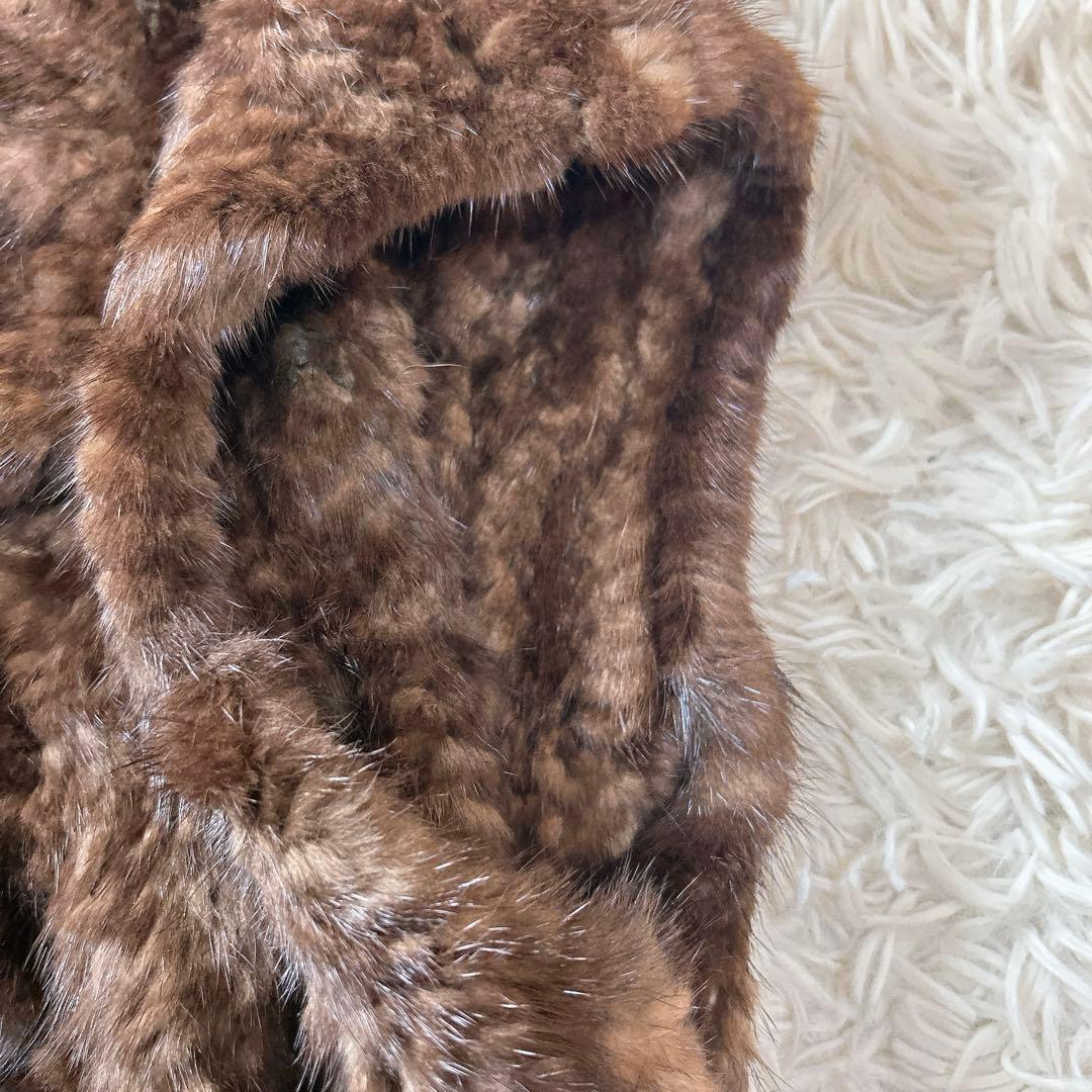 KBfur ミンク リアルファーベスト フレアシルエット ホック式 ブラウン