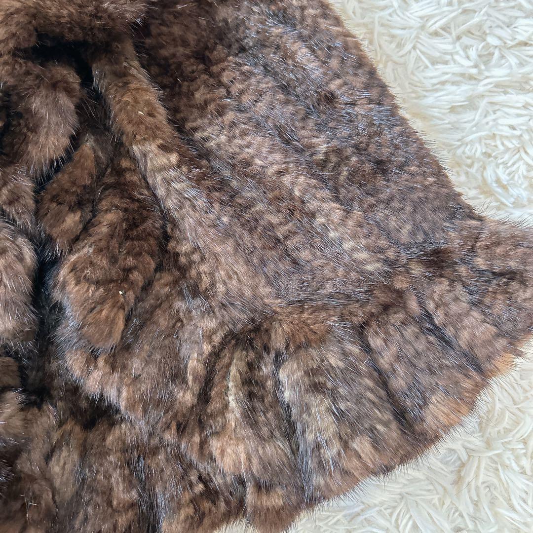 KBfur ミンク リアルファーベスト フレアシルエット ホック式 ブラウン