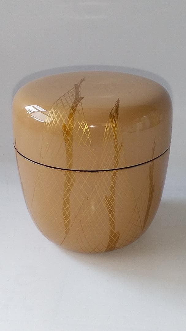 茶道具 茶器 白塗 干網蒔絵 中棗 牧田芳祥 作 漆器 抹茶 棗 共箱 美品