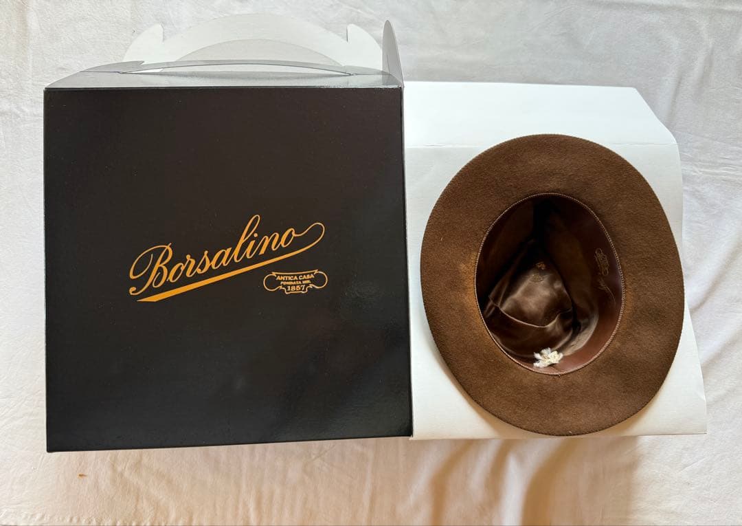 Borsalino ブラウン ウールフェルトハット 箱付き