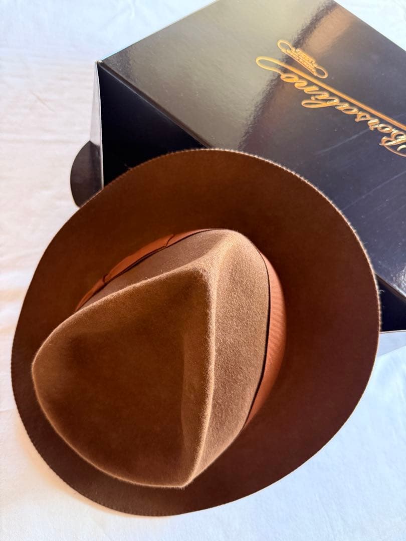 Borsalino ブラウン ウールフェルトハット 箱付き