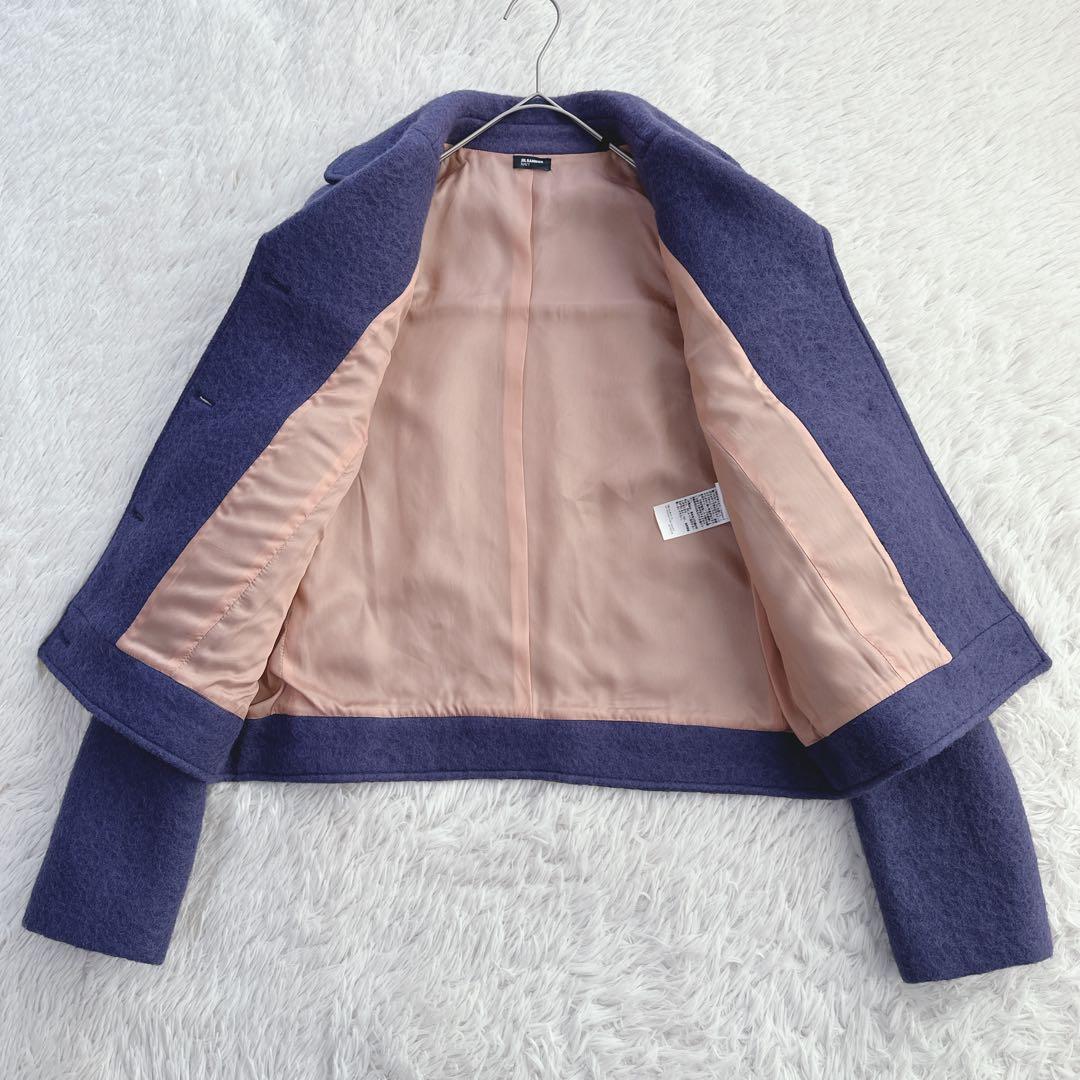 極美品 ジルサンダーネイビー ウールショートコート ジャケット パープル XL