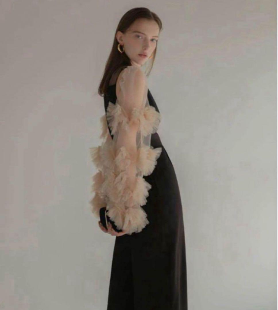 Leja ボリュームチュールスリーブオールインワンパンツドレス　ブラック　S