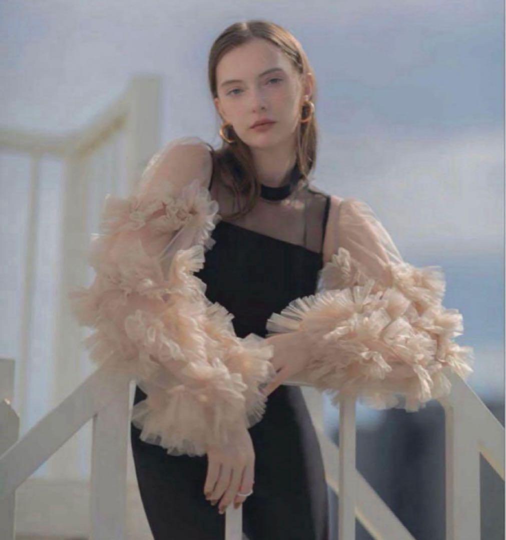 Leja ボリュームチュールスリーブオールインワンパンツドレス　ブラック　S