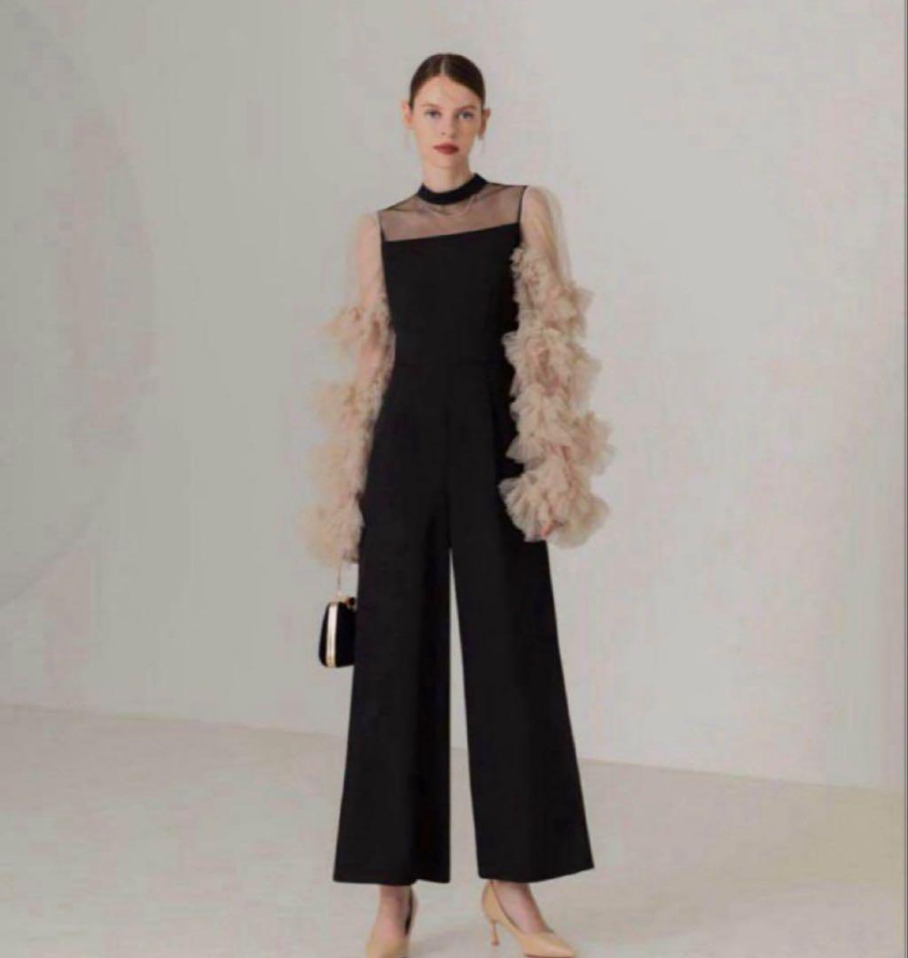 Leja ボリュームチュールスリーブオールインワンパンツドレス　ブラック　S